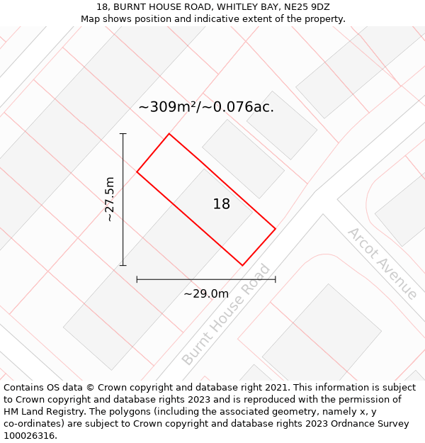 18, BURNT HOUSE ROAD, WHITLEY BAY, NE25 9DZ: Plot and title map