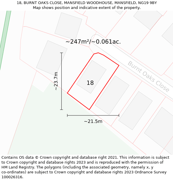 18, BURNT OAKS CLOSE, MANSFIELD WOODHOUSE, MANSFIELD, NG19 9BY: Plot and title map