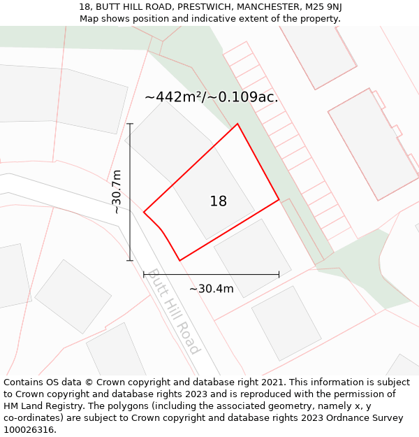 18, BUTT HILL ROAD, PRESTWICH, MANCHESTER, M25 9NJ: Plot and title map