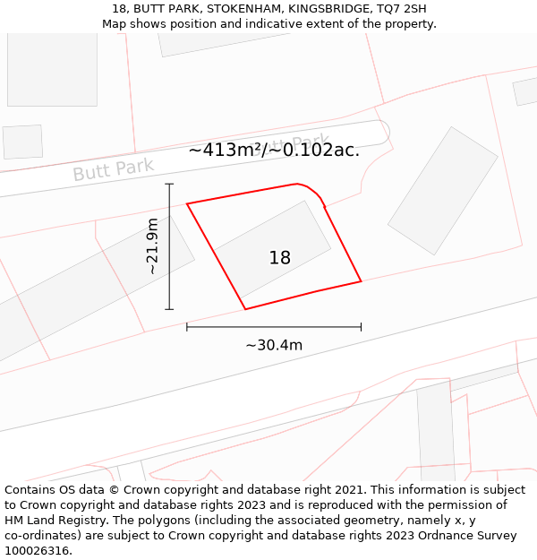 18, BUTT PARK, STOKENHAM, KINGSBRIDGE, TQ7 2SH: Plot and title map