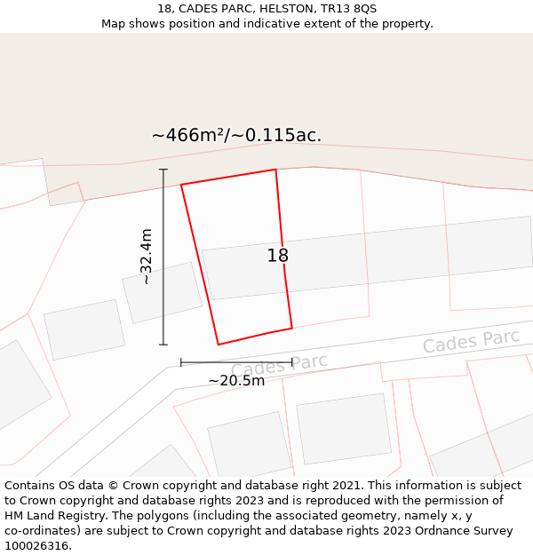 18, CADES PARC, HELSTON, TR13 8QS: Plot and title map