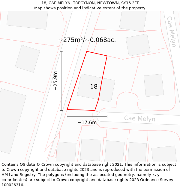 18, CAE MELYN, TREGYNON, NEWTOWN, SY16 3EF: Plot and title map