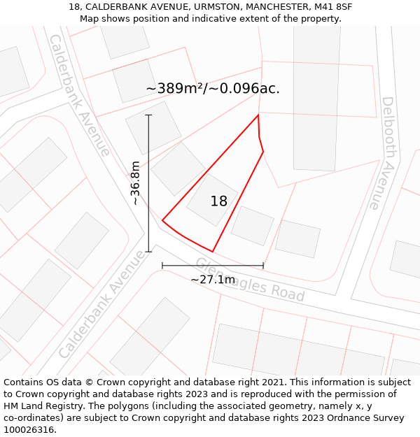 18, CALDERBANK AVENUE, URMSTON, MANCHESTER, M41 8SF: Plot and title map