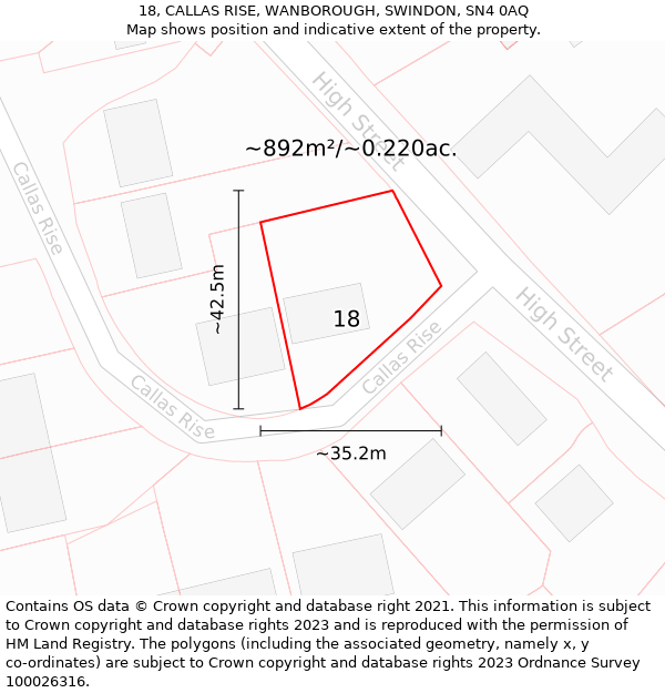 18, CALLAS RISE, WANBOROUGH, SWINDON, SN4 0AQ: Plot and title map