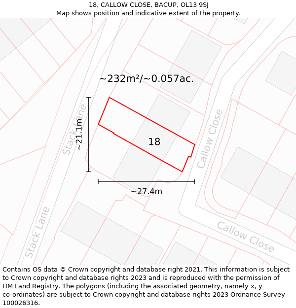 18, CALLOW CLOSE, BACUP, OL13 9SJ: Plot and title map