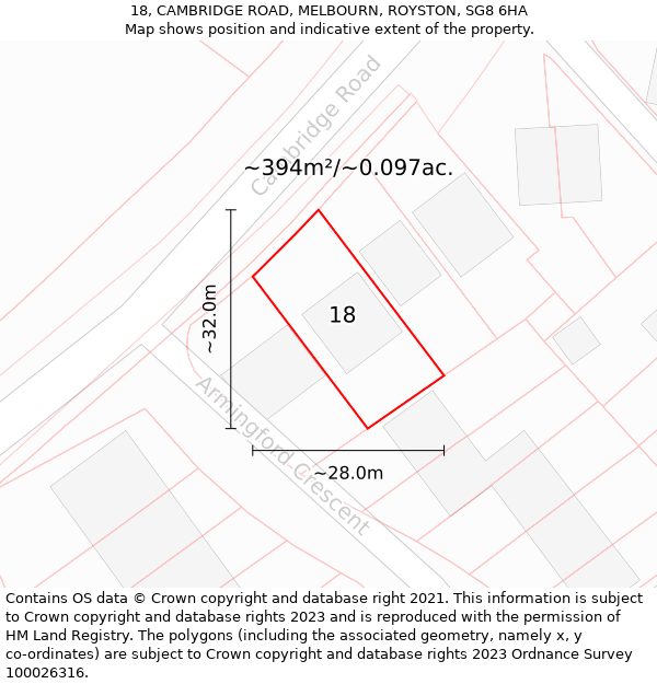 18, CAMBRIDGE ROAD, MELBOURN, ROYSTON, SG8 6HA: Plot and title map