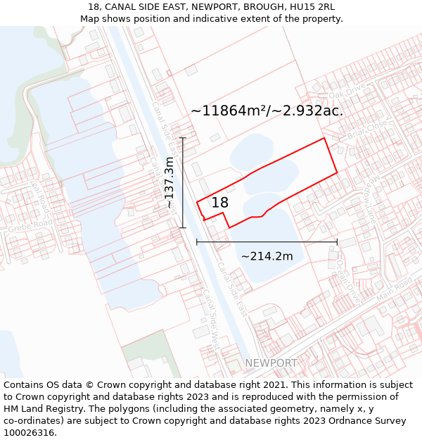 18, CANAL SIDE EAST, NEWPORT, BROUGH, HU15 2RL: Plot and title map