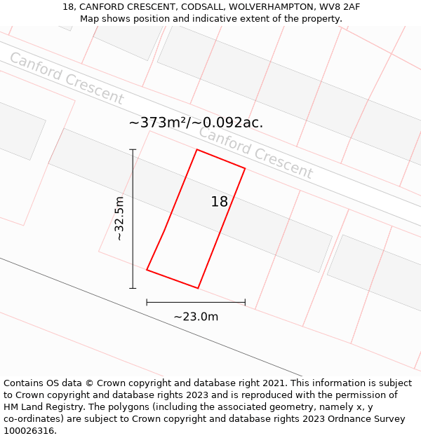 18, CANFORD CRESCENT, CODSALL, WOLVERHAMPTON, WV8 2AF: Plot and title map