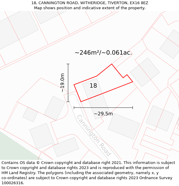 18, CANNINGTON ROAD, WITHERIDGE, TIVERTON, EX16 8EZ: Plot and title map