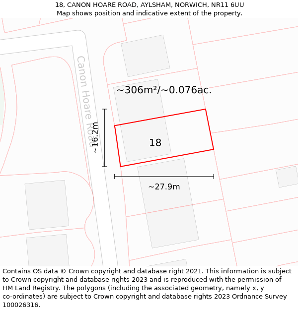 18, CANON HOARE ROAD, AYLSHAM, NORWICH, NR11 6UU: Plot and title map