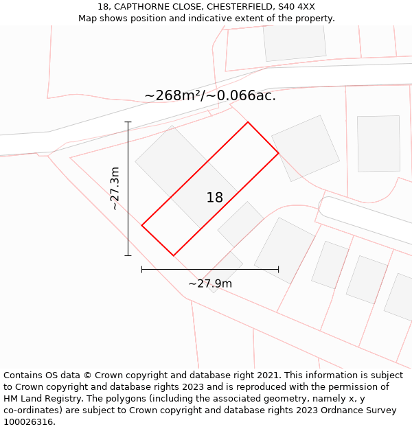 18, CAPTHORNE CLOSE, CHESTERFIELD, S40 4XX: Plot and title map