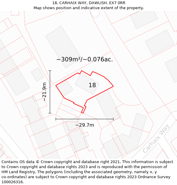 18, CARHAIX WAY, DAWLISH, EX7 0RR: Plot and title map