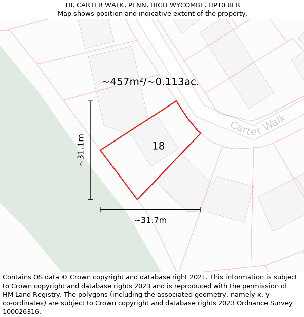 18, CARTER WALK, PENN, HIGH WYCOMBE, HP10 8ER: Plot and title map