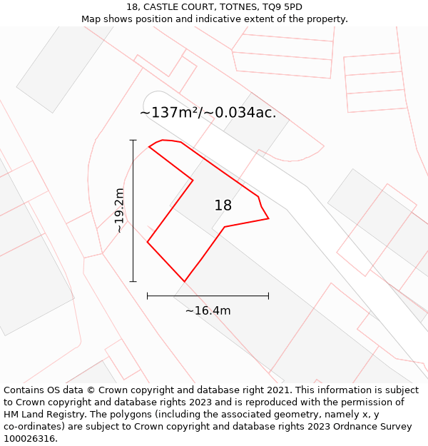 18, CASTLE COURT, TOTNES, TQ9 5PD: Plot and title map