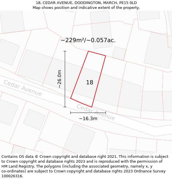 18, CEDAR AVENUE, DODDINGTON, MARCH, PE15 0LD: Plot and title map