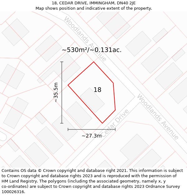 18, CEDAR DRIVE, IMMINGHAM, DN40 2JE: Plot and title map