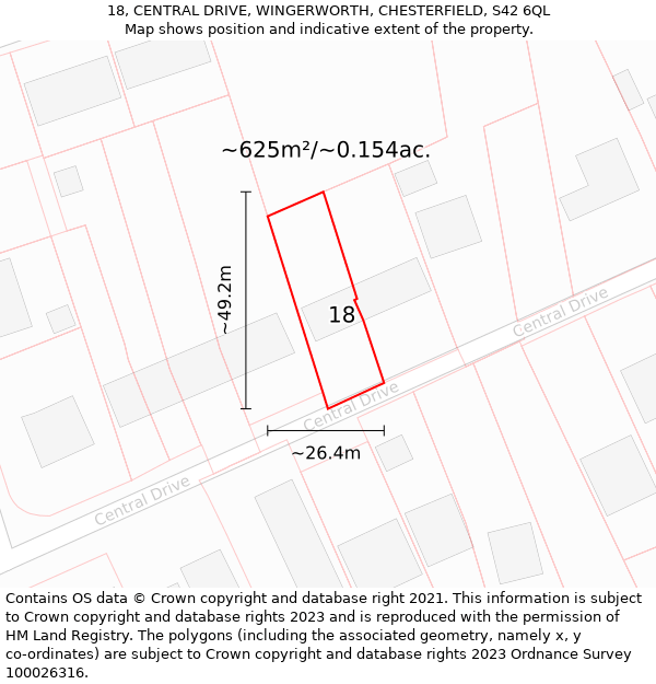 18, CENTRAL DRIVE, WINGERWORTH, CHESTERFIELD, S42 6QL: Plot and title map