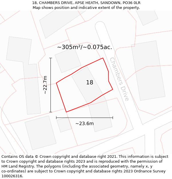 18, CHAMBERS DRIVE, APSE HEATH, SANDOWN, PO36 0LR: Plot and title map