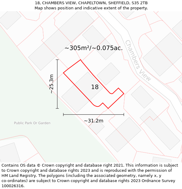 18, CHAMBERS VIEW, CHAPELTOWN, SHEFFIELD, S35 2TB: Plot and title map