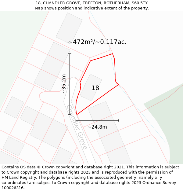 18, CHANDLER GROVE, TREETON, ROTHERHAM, S60 5TY: Plot and title map