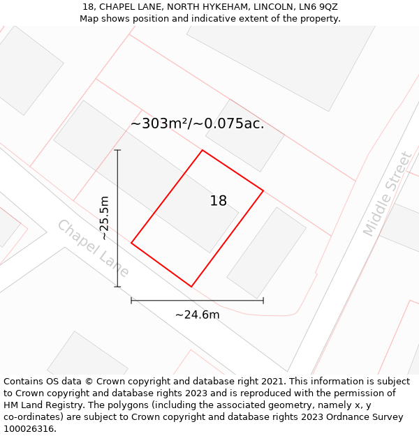 18, CHAPEL LANE, NORTH HYKEHAM, LINCOLN, LN6 9QZ: Plot and title map