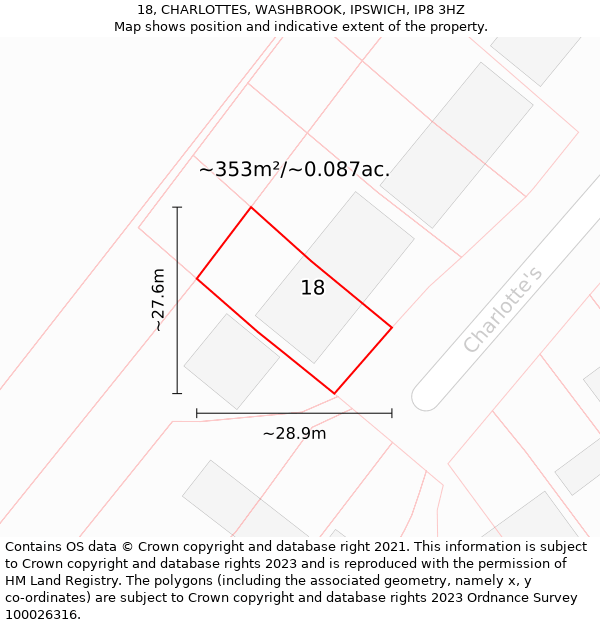 18, CHARLOTTES, WASHBROOK, IPSWICH, IP8 3HZ: Plot and title map