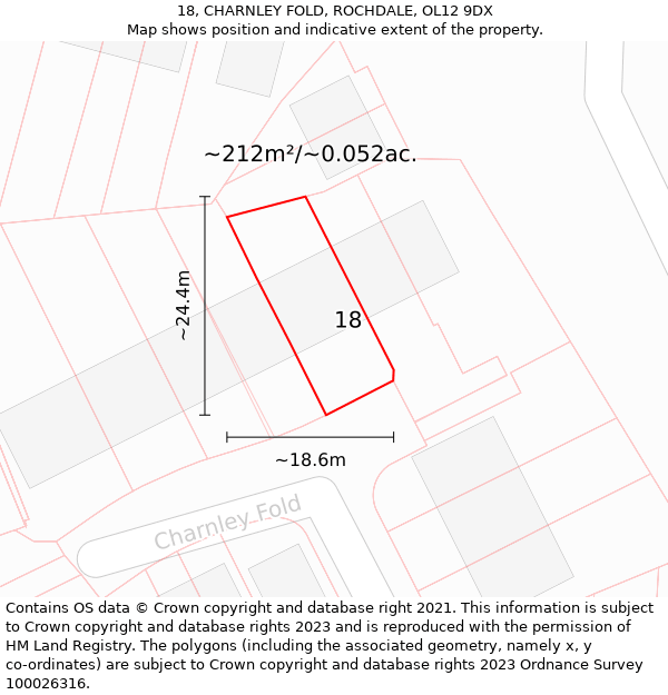 18, CHARNLEY FOLD, ROCHDALE, OL12 9DX: Plot and title map