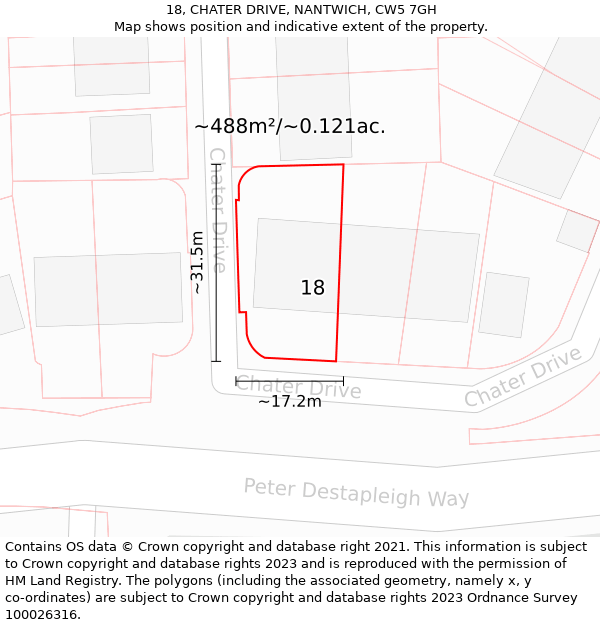 18, CHATER DRIVE, NANTWICH, CW5 7GH: Plot and title map