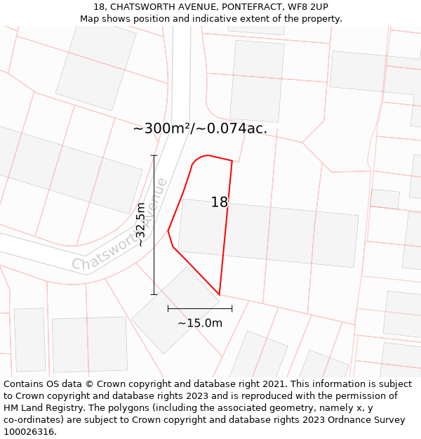 18, CHATSWORTH AVENUE, PONTEFRACT, WF8 2UP: Plot and title map