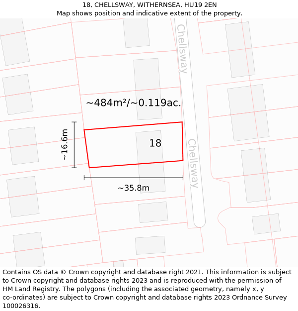 18, CHELLSWAY, WITHERNSEA, HU19 2EN: Plot and title map