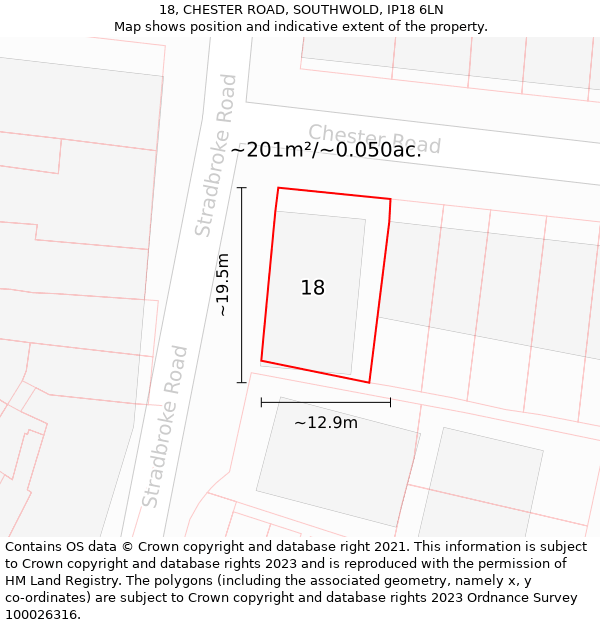 18, CHESTER ROAD, SOUTHWOLD, IP18 6LN: Plot and title map