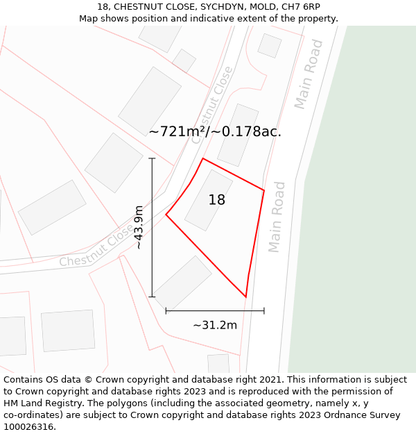 18, CHESTNUT CLOSE, SYCHDYN, MOLD, CH7 6RP: Plot and title map