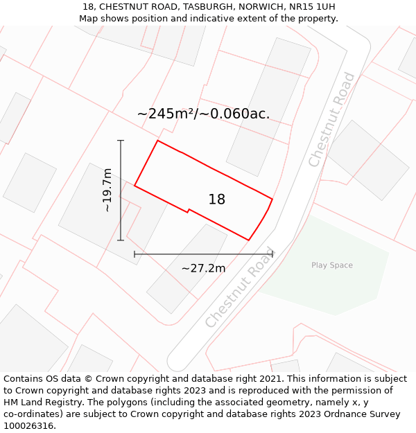 18, CHESTNUT ROAD, TASBURGH, NORWICH, NR15 1UH: Plot and title map