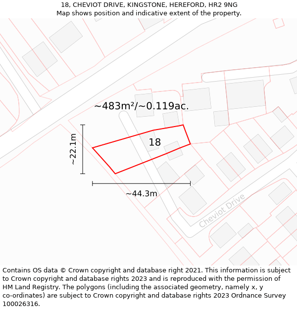 18, CHEVIOT DRIVE, KINGSTONE, HEREFORD, HR2 9NG: Plot and title map