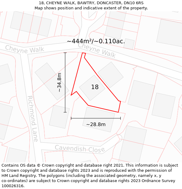 18, CHEYNE WALK, BAWTRY, DONCASTER, DN10 6RS: Plot and title map