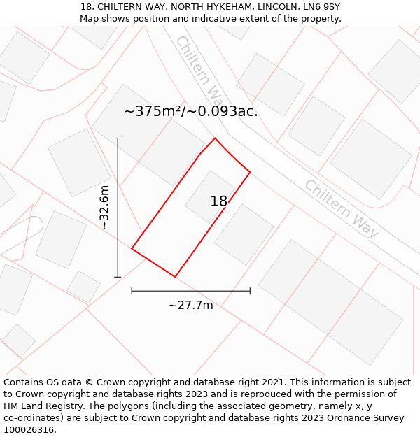 18, CHILTERN WAY, NORTH HYKEHAM, LINCOLN, LN6 9SY: Plot and title map