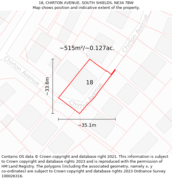 18, CHIRTON AVENUE, SOUTH SHIELDS, NE34 7BW: Plot and title map