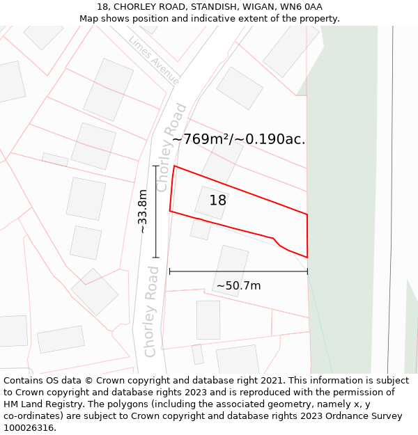 18, CHORLEY ROAD, STANDISH, WIGAN, WN6 0AA: Plot and title map