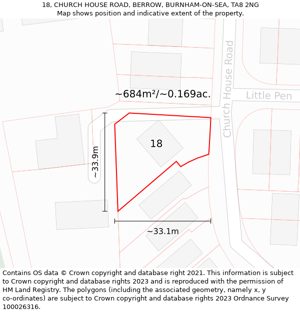 18, CHURCH HOUSE ROAD, BERROW, BURNHAM-ON-SEA, TA8 2NG: Plot and title map