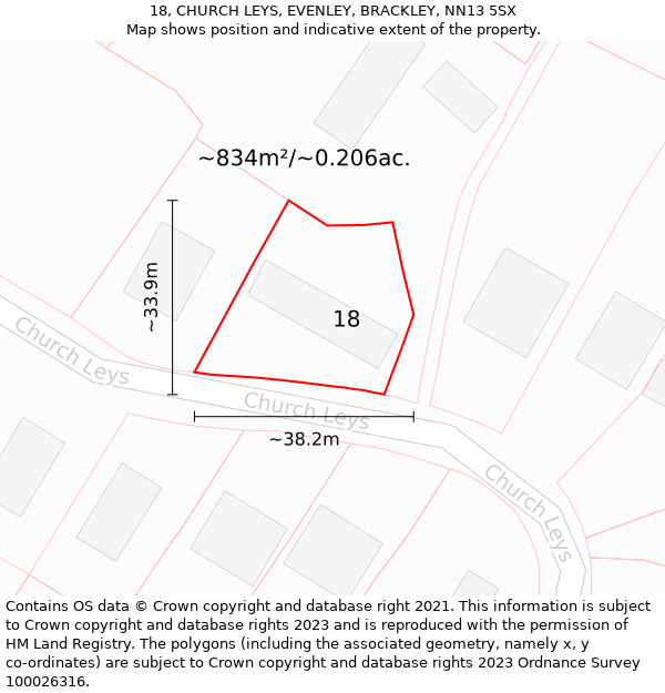 18, CHURCH LEYS, EVENLEY, BRACKLEY, NN13 5SX: Plot and title map