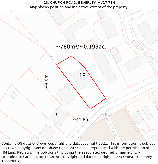 18, CHURCH ROAD, BEVERLEY, HU17 7EN: Plot and title map