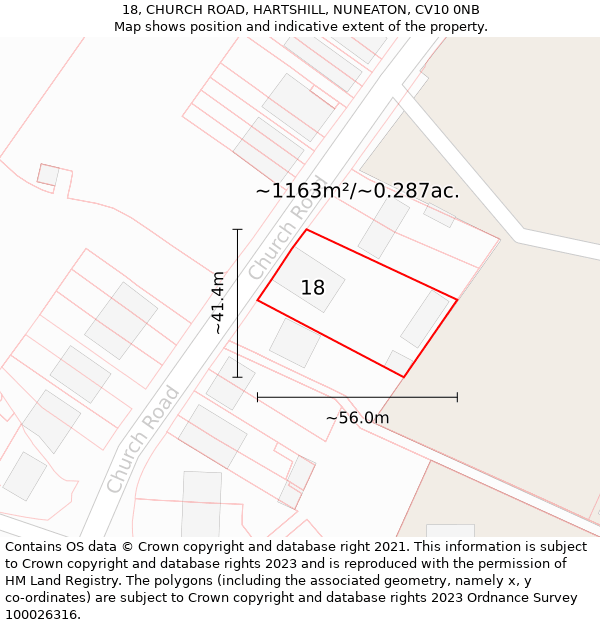 18, CHURCH ROAD, HARTSHILL, NUNEATON, CV10 0NB: Plot and title map