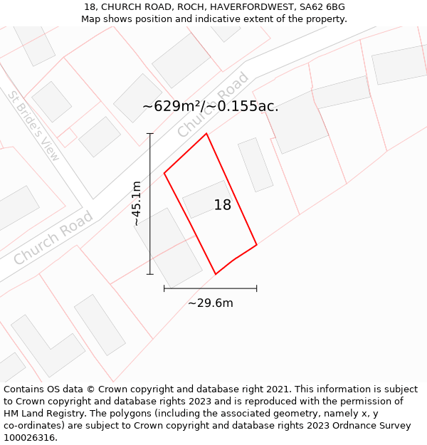 18, CHURCH ROAD, ROCH, HAVERFORDWEST, SA62 6BG: Plot and title map