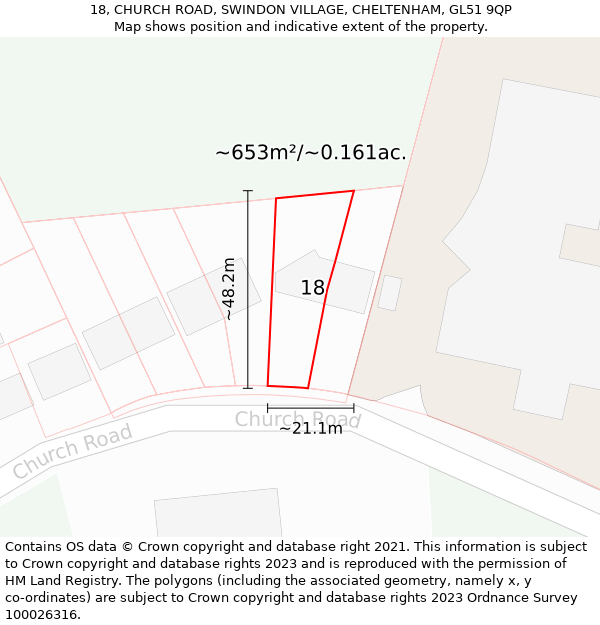 18, CHURCH ROAD, SWINDON VILLAGE, CHELTENHAM, GL51 9QP: Plot and title map