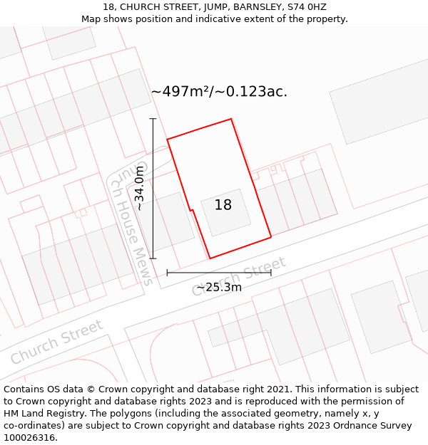 18, CHURCH STREET, JUMP, BARNSLEY, S74 0HZ: Plot and title map