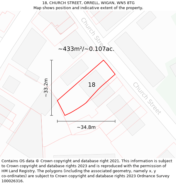 18, CHURCH STREET, ORRELL, WIGAN, WN5 8TG: Plot and title map