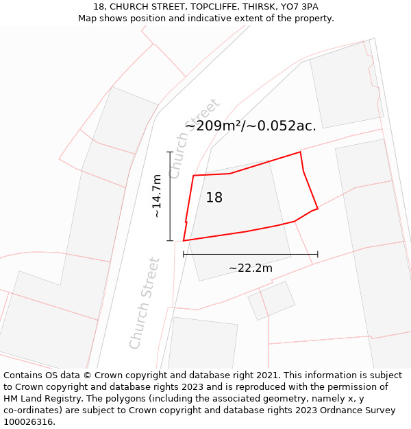 18, CHURCH STREET, TOPCLIFFE, THIRSK, YO7 3PA: Plot and title map