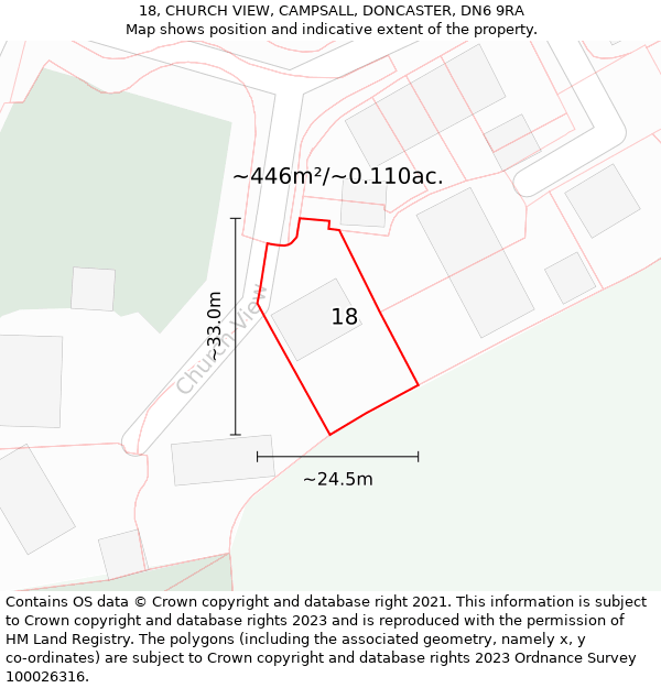 18, CHURCH VIEW, CAMPSALL, DONCASTER, DN6 9RA: Plot and title map