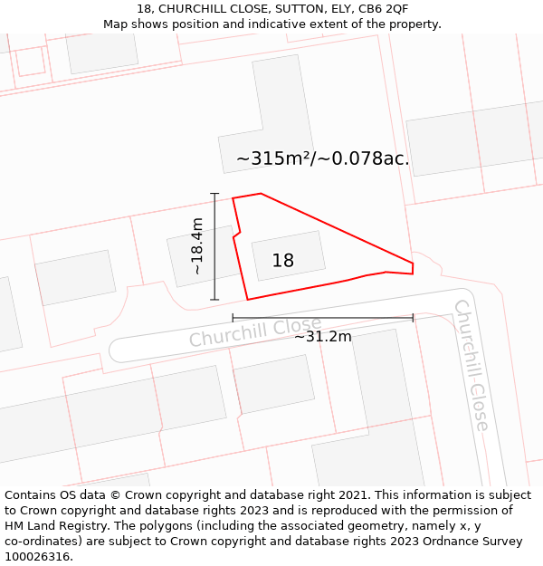 18, CHURCHILL CLOSE, SUTTON, ELY, CB6 2QF: Plot and title map