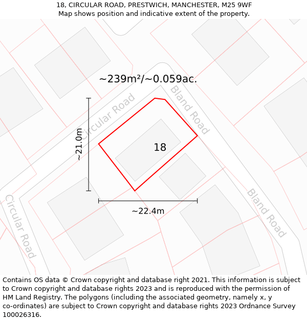 18, CIRCULAR ROAD, PRESTWICH, MANCHESTER, M25 9WF: Plot and title map